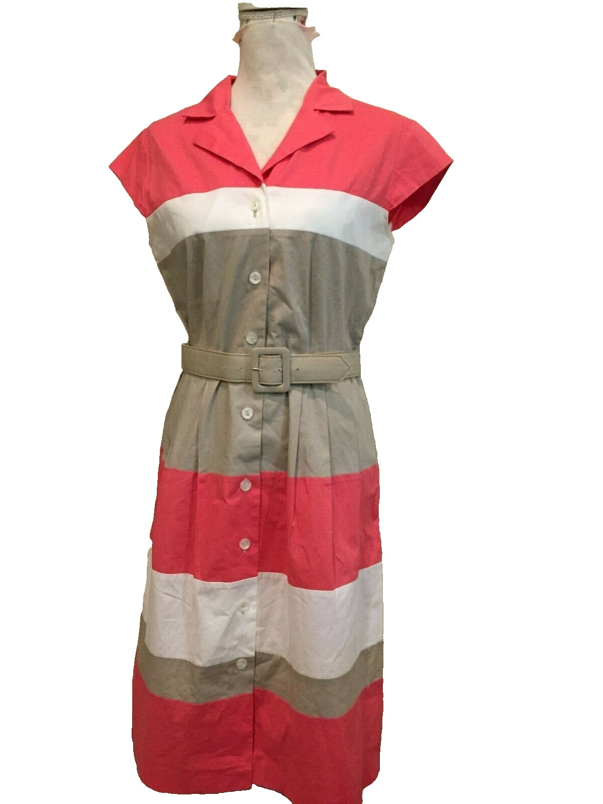 Liz Claiborne Dress with Belt Sz 6, 97% cotton 3% spandex button-down cap sleeve