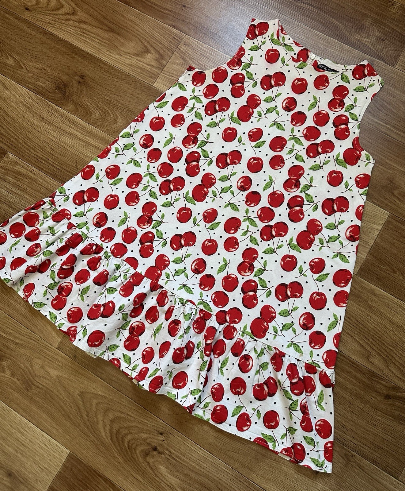 Dolce & Gabbana Vintage Cherry Print Dress Polka Dot Cotton A-Line Mini IT 42 S