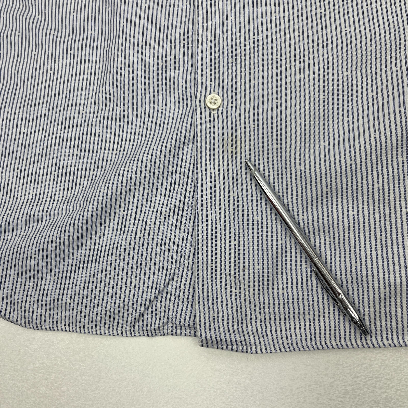 Massimo Dutti Shirt Button Down Blue Stripe Long Sleeve Flip Cuff Mens Sz L