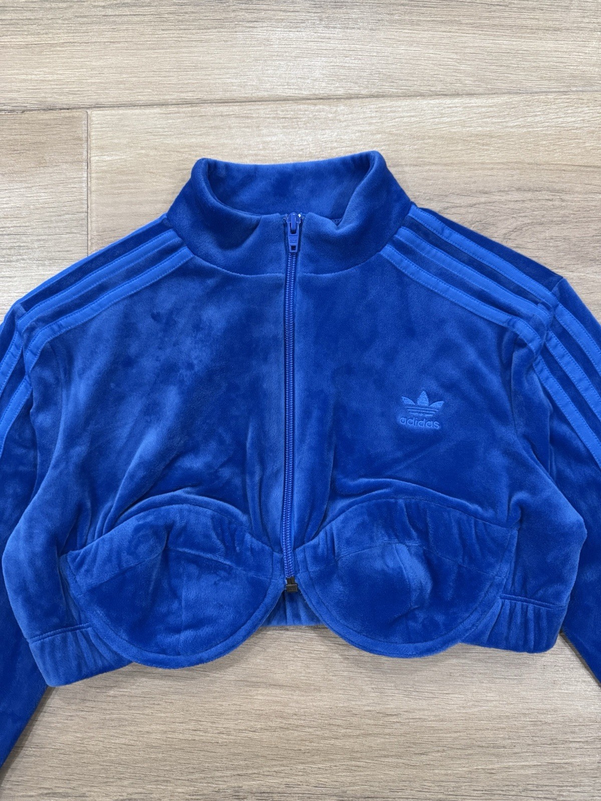 Adidas Jeremy Scott Velour Track Jacket LARGE Cropped Zip Designer Streetwear