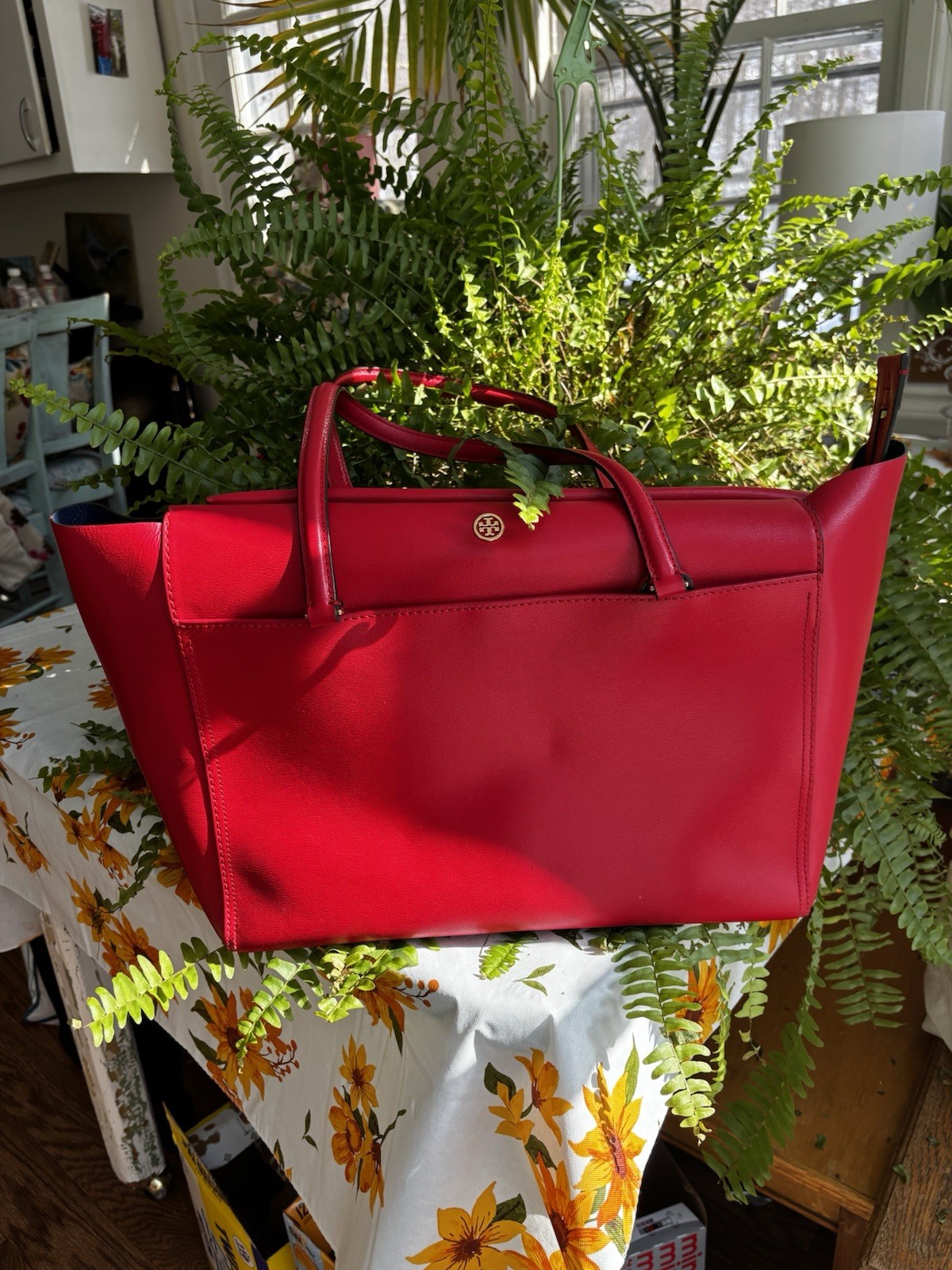 Tory Burch Robinson Tote Red Leather Bag Purse