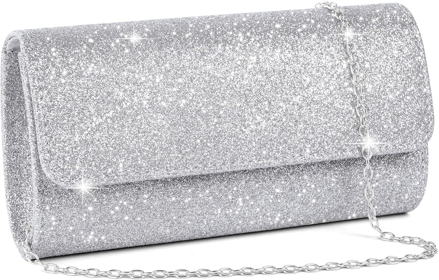 Silver Rhinestone Evening Clutch Bag Wedding Party Envelope Handbag with Chain
