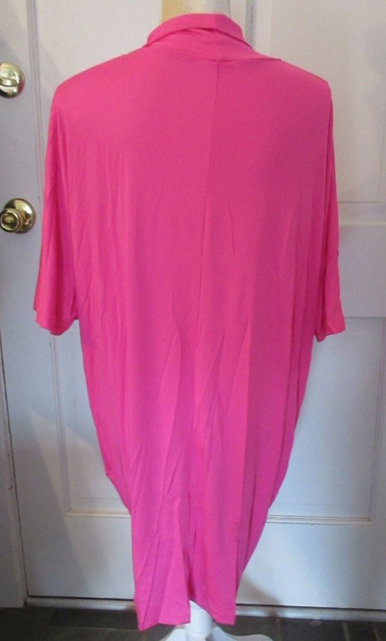 LYANER Ladies Pink Wrap V Neck Ruched Short Sleeve Split Hem Tunic Top XL