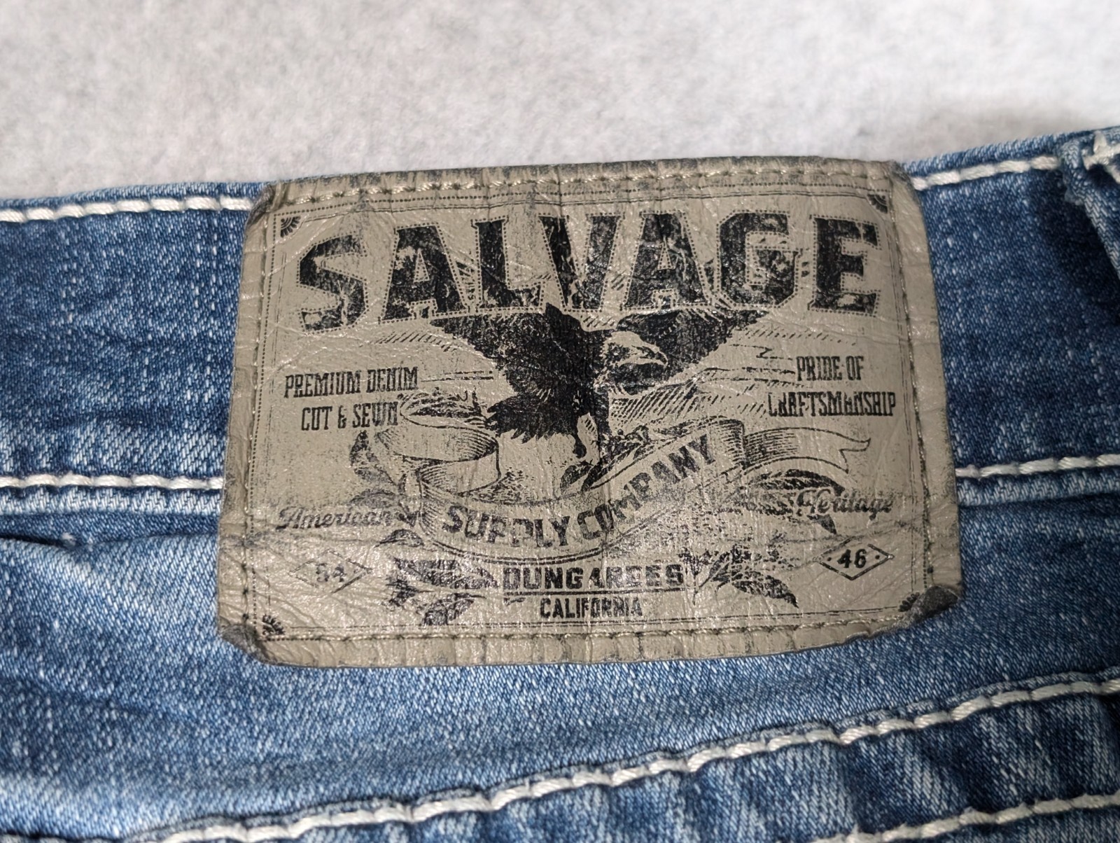 Salvage Supply Company Jeans 32Rx31 Blue Havoc Straight Slim Fit Distressed BKE