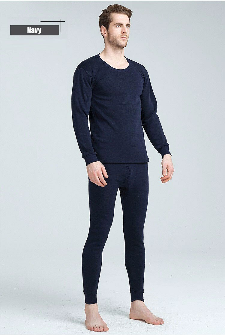 Men 100% Cotton Fleece Lined Thermal Long Johns Top & Bottom 2Pc Underwear Set