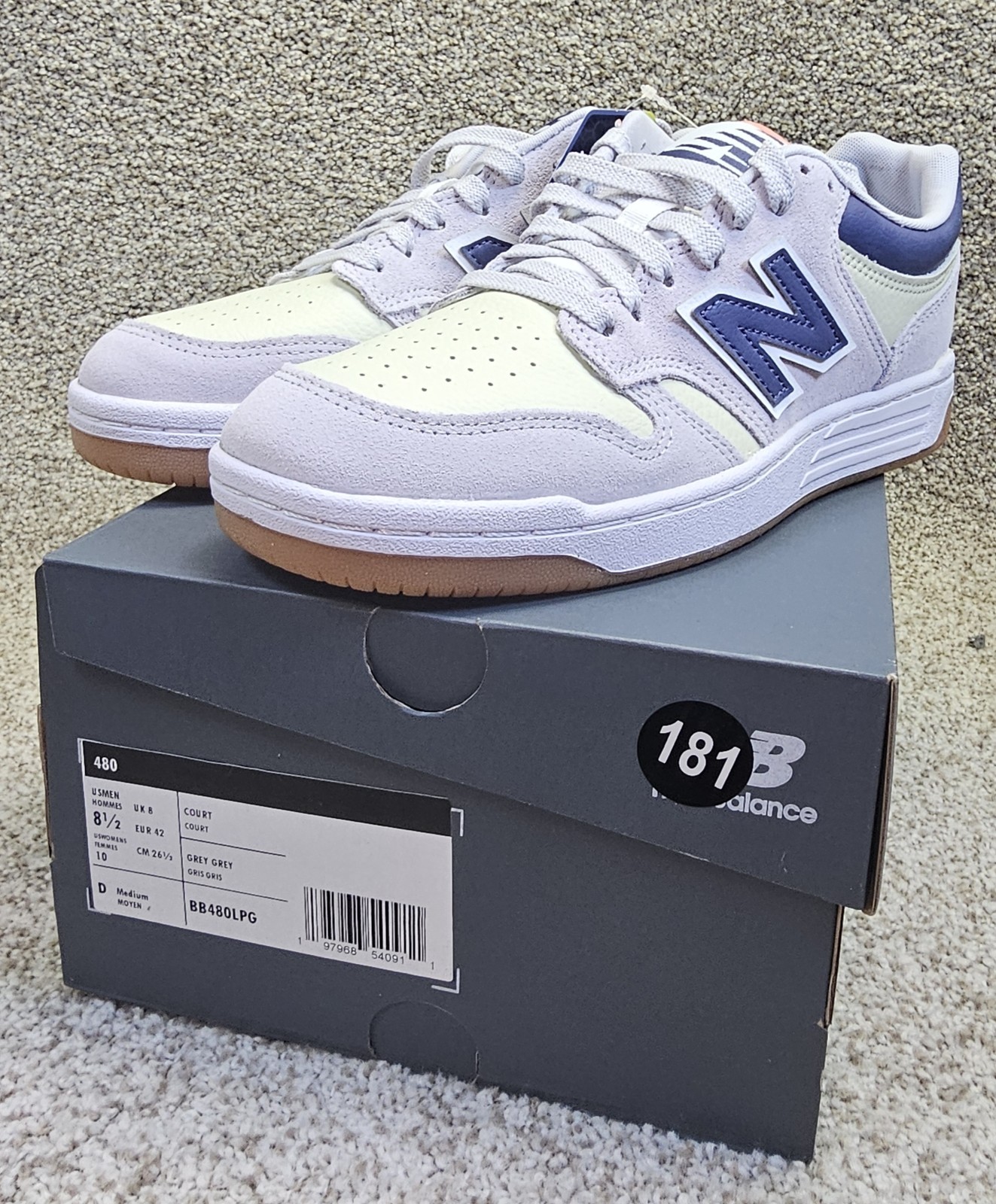 New Balance 480 Pearl Grey Court Dream State Mens Size 8.5 Womens 10 BB480LPG