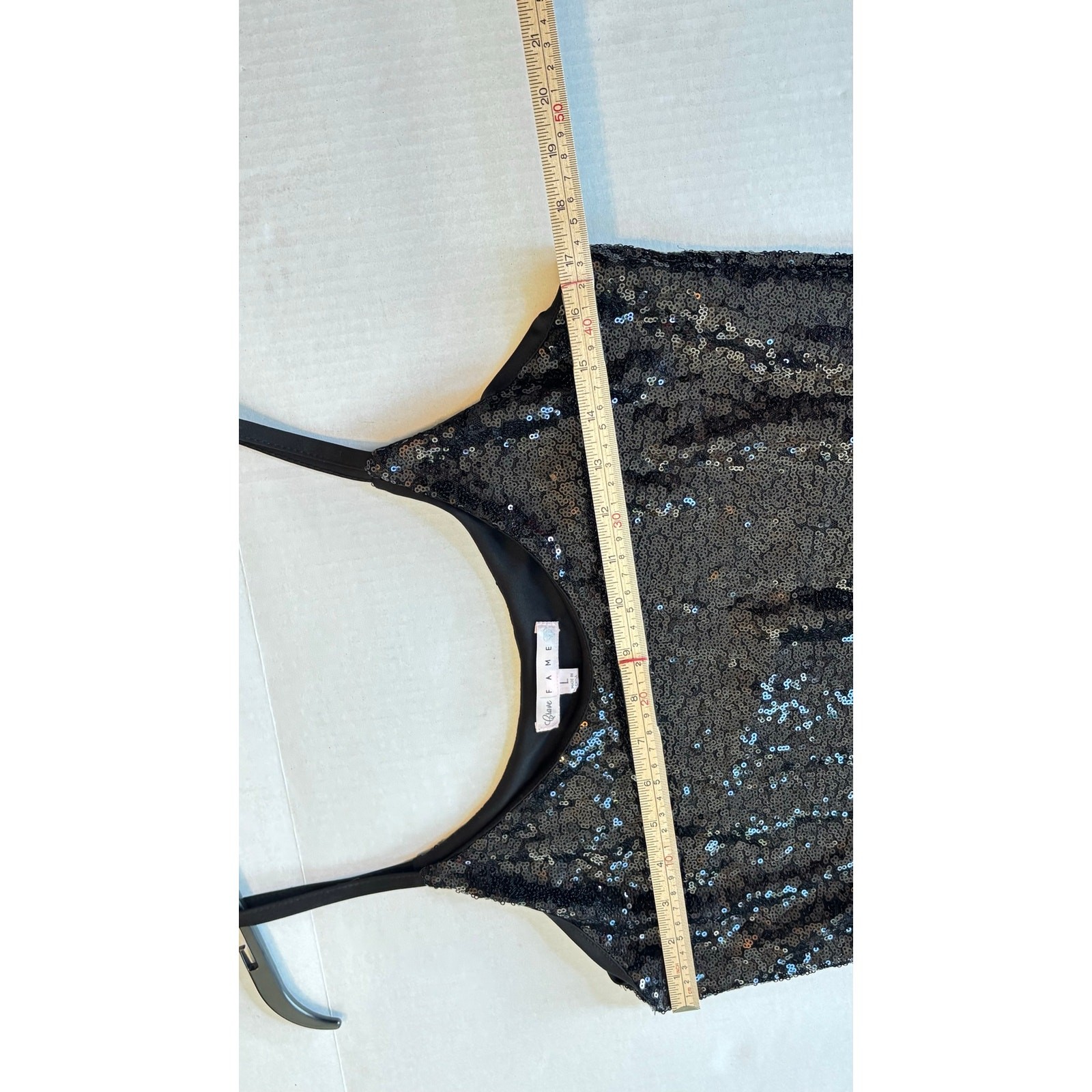 Crave Fame black sequin spaghetti strap Cami tank top blouse sz L