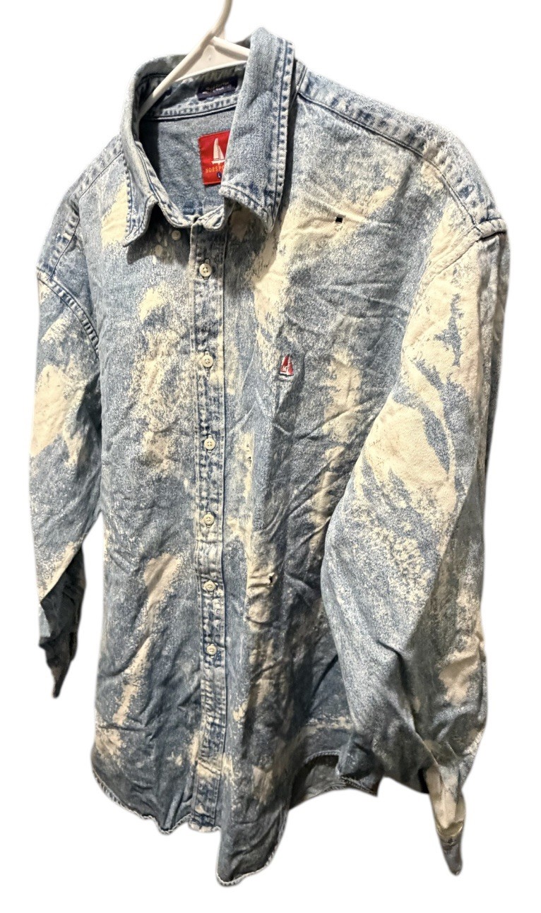 Vintage Norsport Blue Bleached Men’s Denim Shirt Size Large