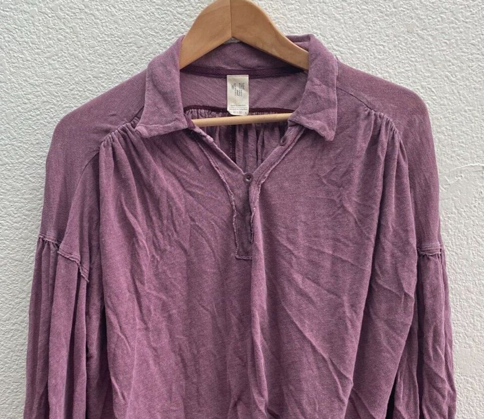Free People Rush Hour Peasant Blouse Top OB872332 Mulberrry Medium Raw Hem