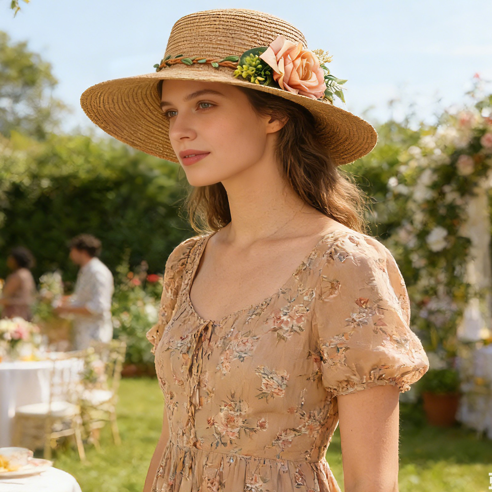 Women’s 3D Floral Decor Straw Wide Brim Flower Sun Hat Summer Outdoor Beach Hat