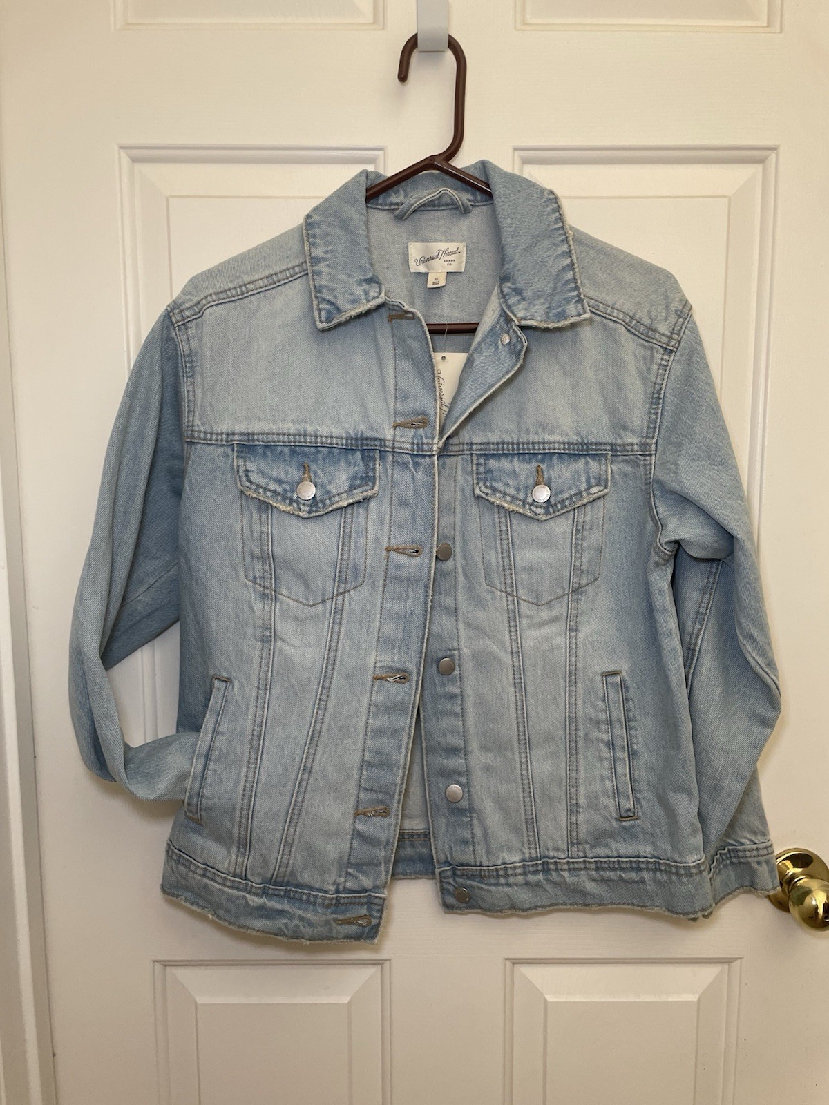 NWT XS Oversized Blue Light Wash Denim Jacket Button Front Pockets
