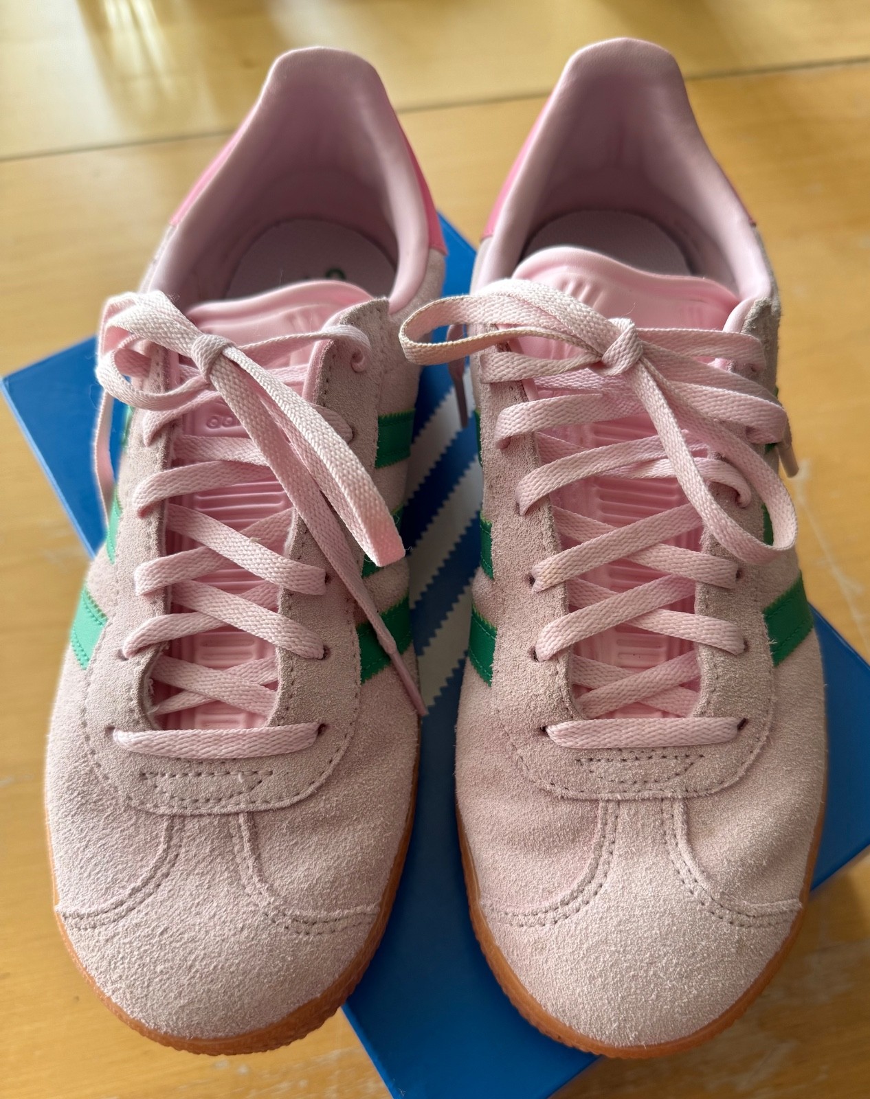 Adidas Gazelle Bold True Pink Green suede, US W 7.5 or Big Kids 5, eur 37 1/3