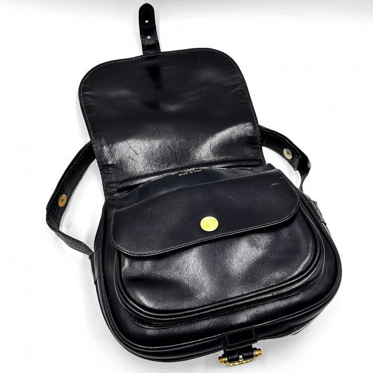 CELINE Vintage Horse Carriage Black Leather Shoulder Bag Gold Hardware Women