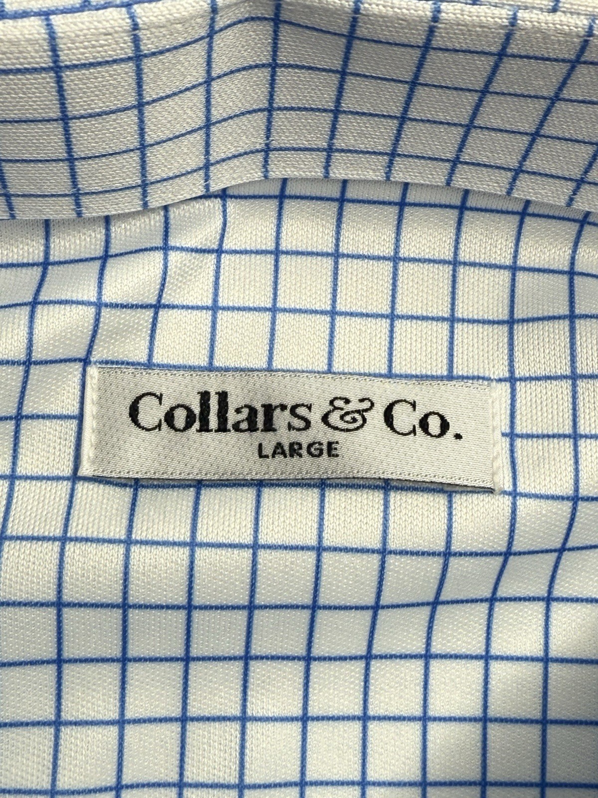 Collars & Co Blue & White Check Dress Collar Polo Shirt Men’s Large NEW