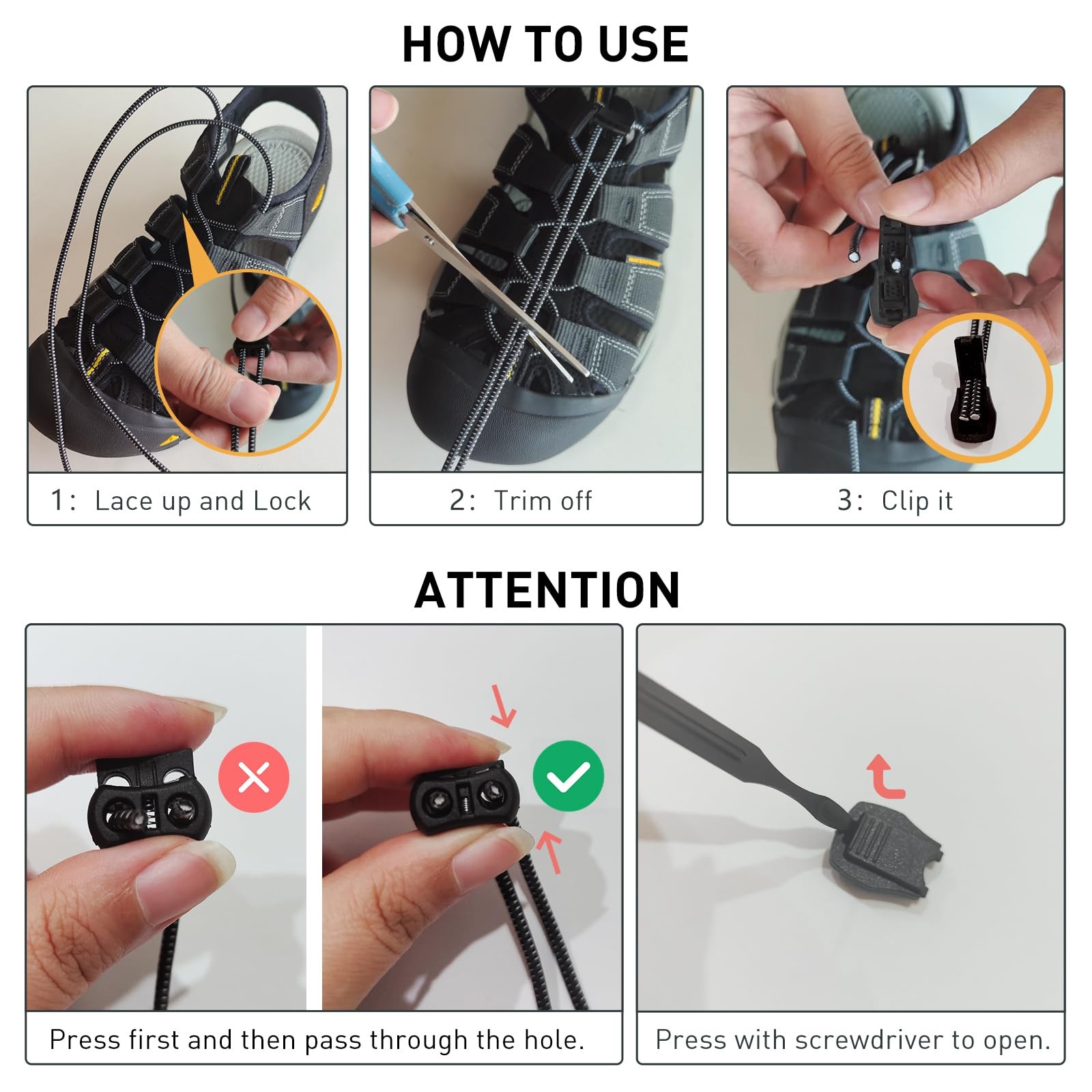 UamGlsob Elastic No Tie Shoe Laces Replacement for Keen Water Sandal, Black