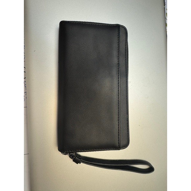 Black Faux Leather Zip Around Travel Wallet Wristlet Organizer with Phone Pocket