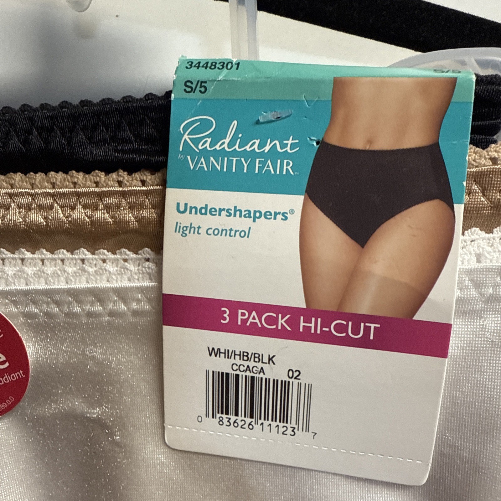 S/5 Vanity Fair Radiant UNDERSHAPERS Hi-Cut 3-Pk White/Honey Beige/Black NWT
