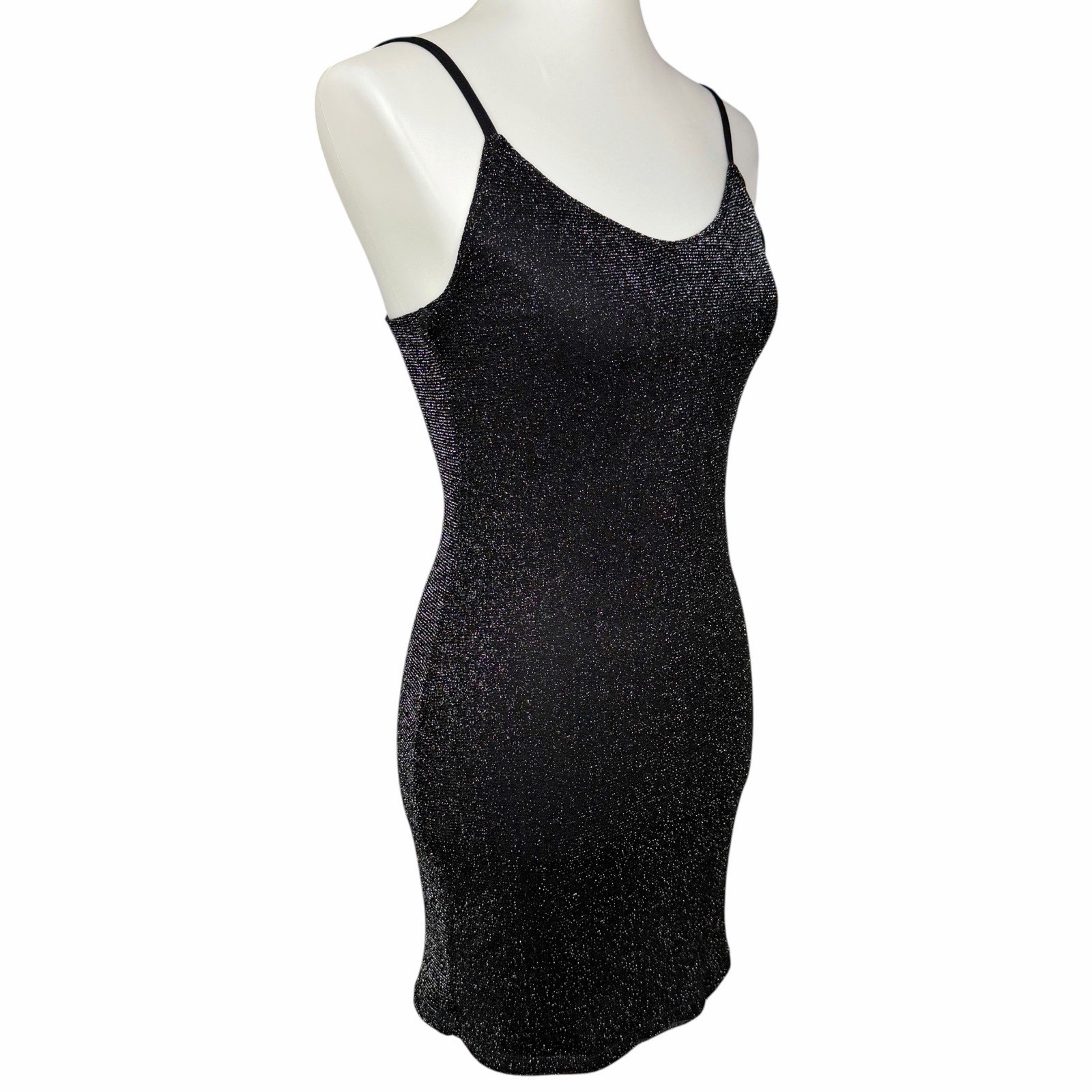 Klassy Network Slip Dress Sz Medium Black Sparkle Fairy Goth Bodycon Mini Party