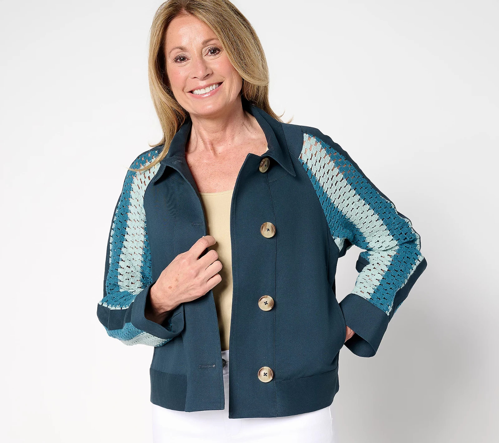LOGO by Lori Goldstein Artisan Crochet & Twill Jacket