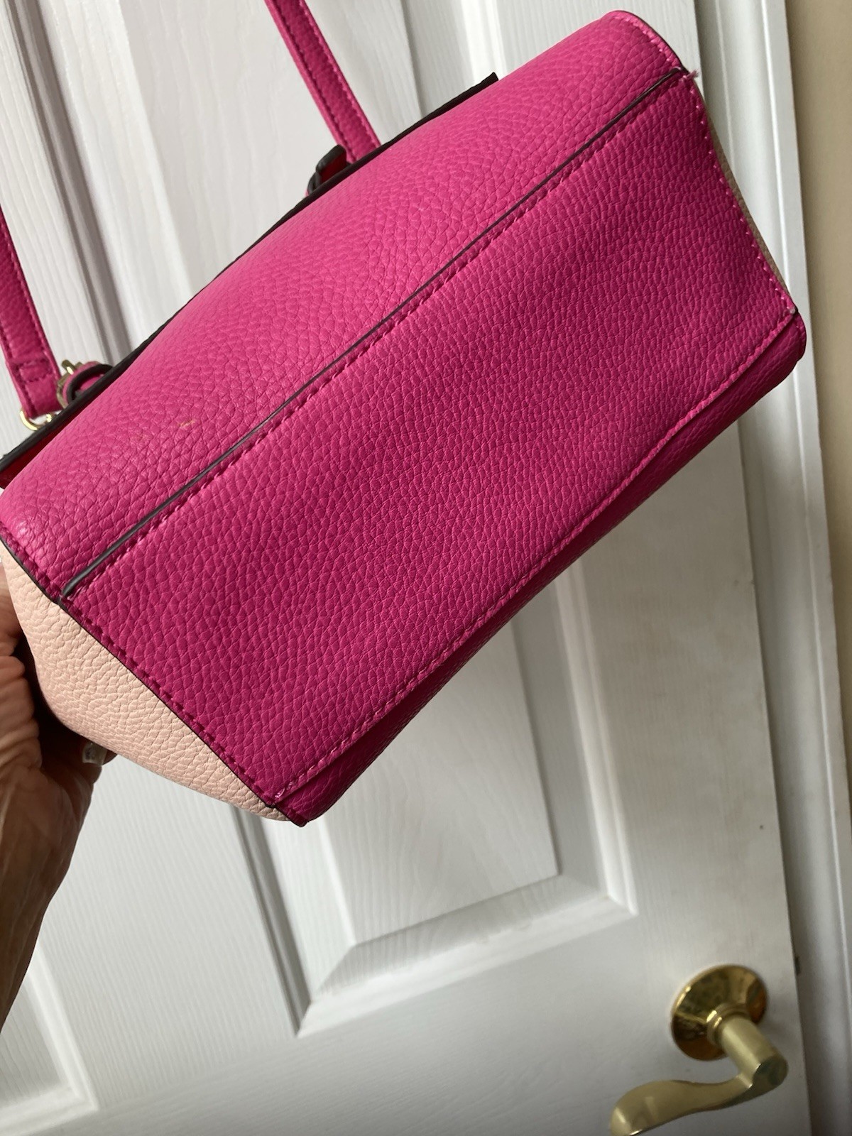 Liz Claiborne Pink Red Beige Colorblock Small Crossbody Satchel Zip Pockets