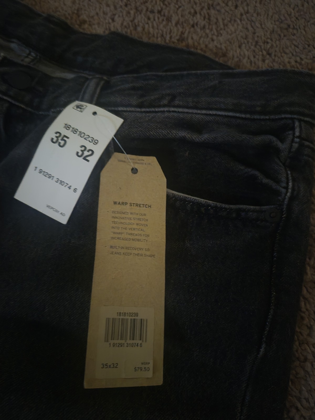 Levi’s Warp Stretch Black Denim Jeans Athletic Fit Tapered Mid Rise 5-Pocket