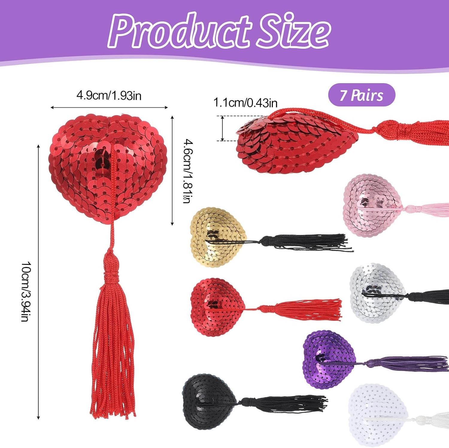 7 Pairs Reusable Adhesive Nipple Cover Shiny Silicone Heart-Shaped Pastie