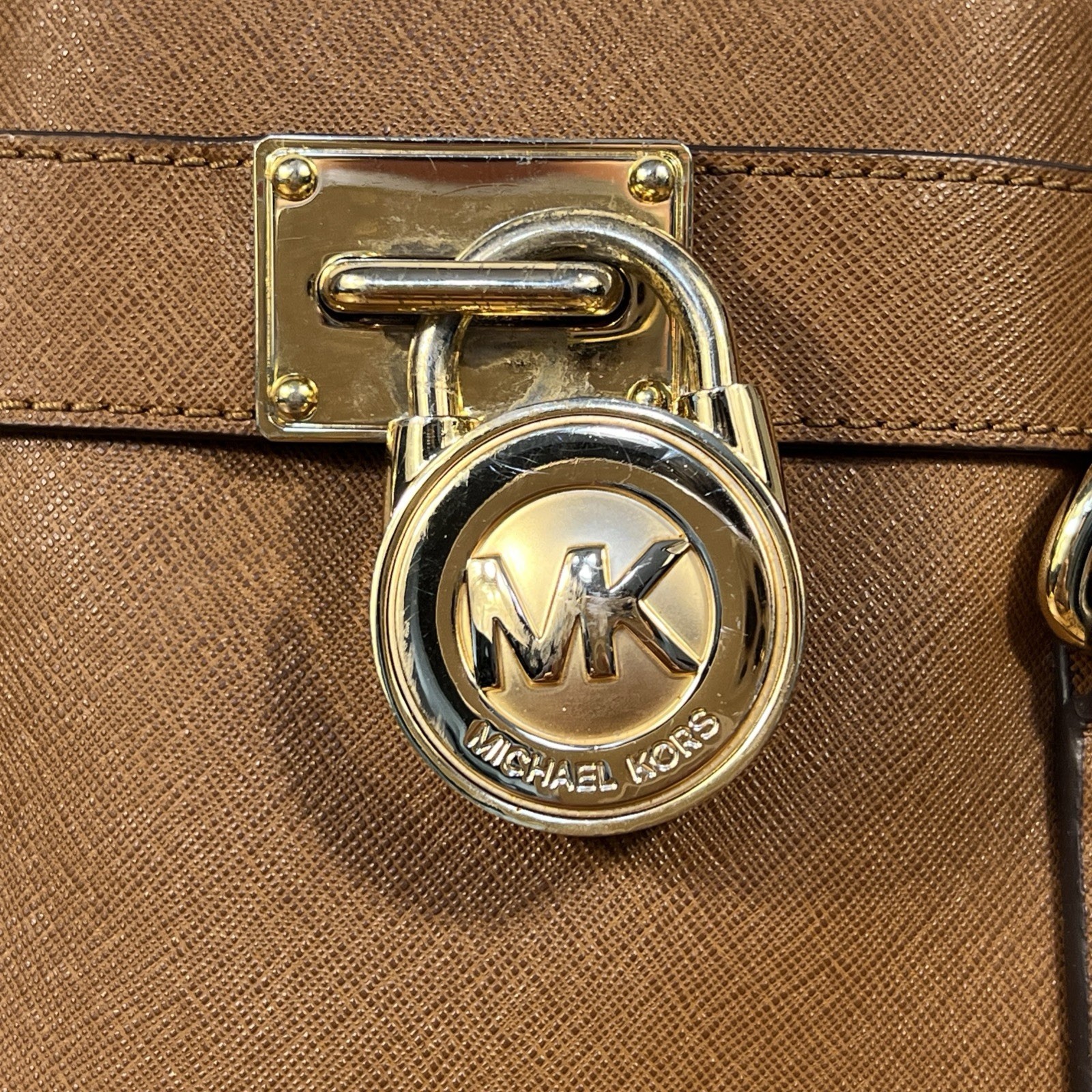 Michael Kors Brown Medium Satchel Top Handle Shoulder Strap Gold Hardware Lock