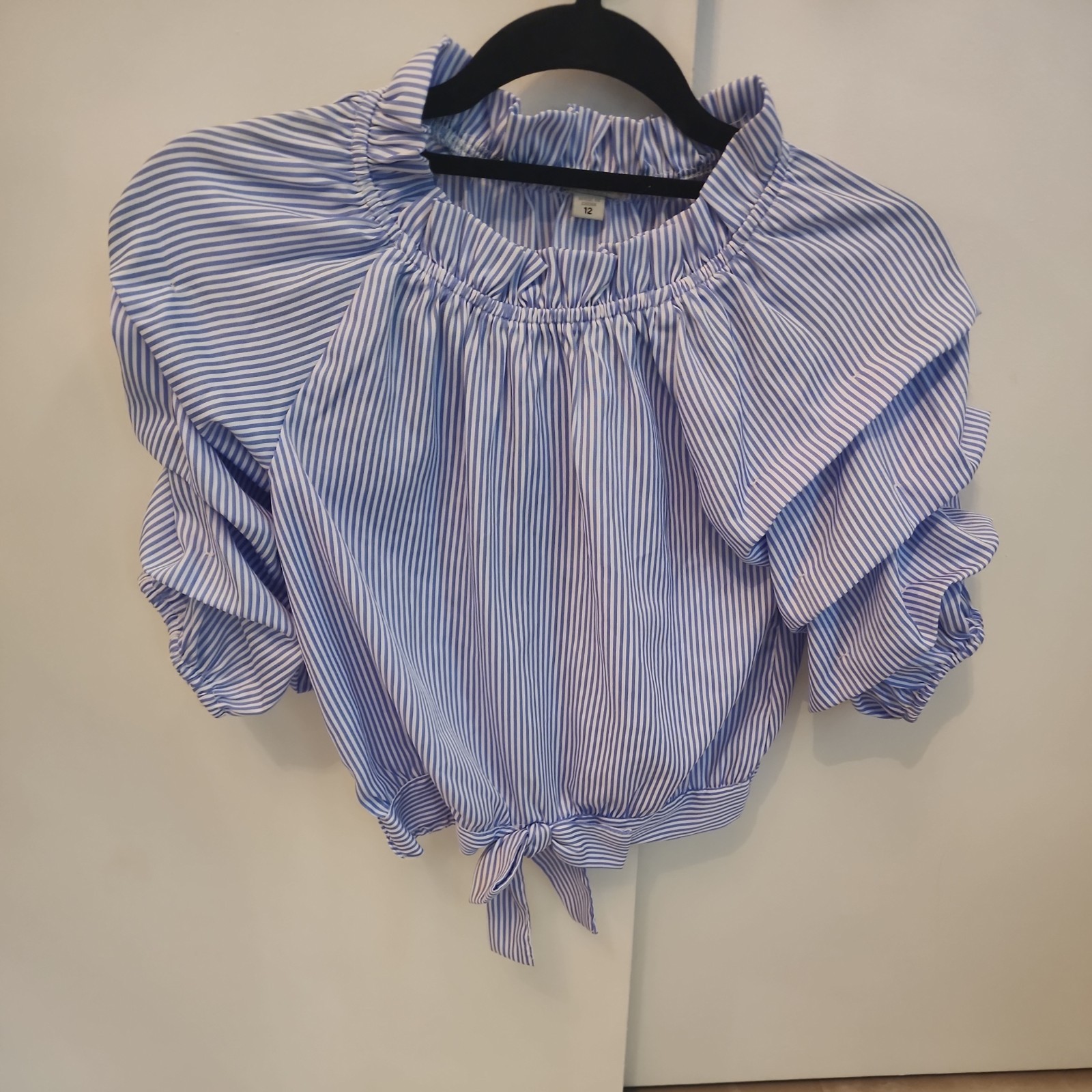 Habitual Girls Blue & White Striped Ruffle Shirt Size 12