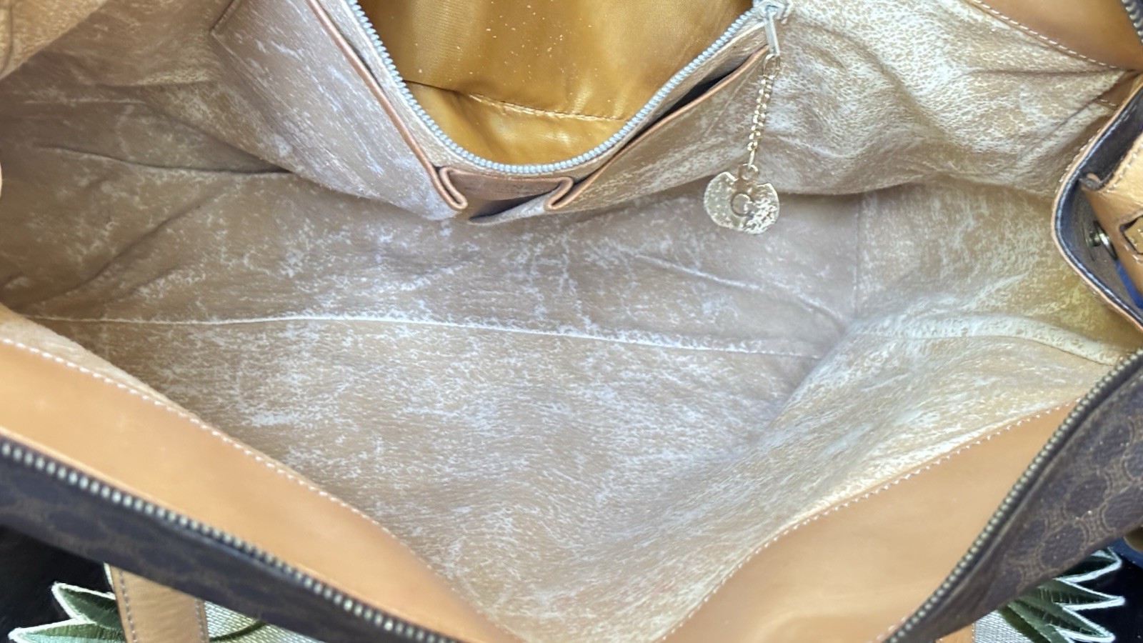 Authentic Celine Macadam Tote Bag Brown Coated Canvas Leather Italy Shopper