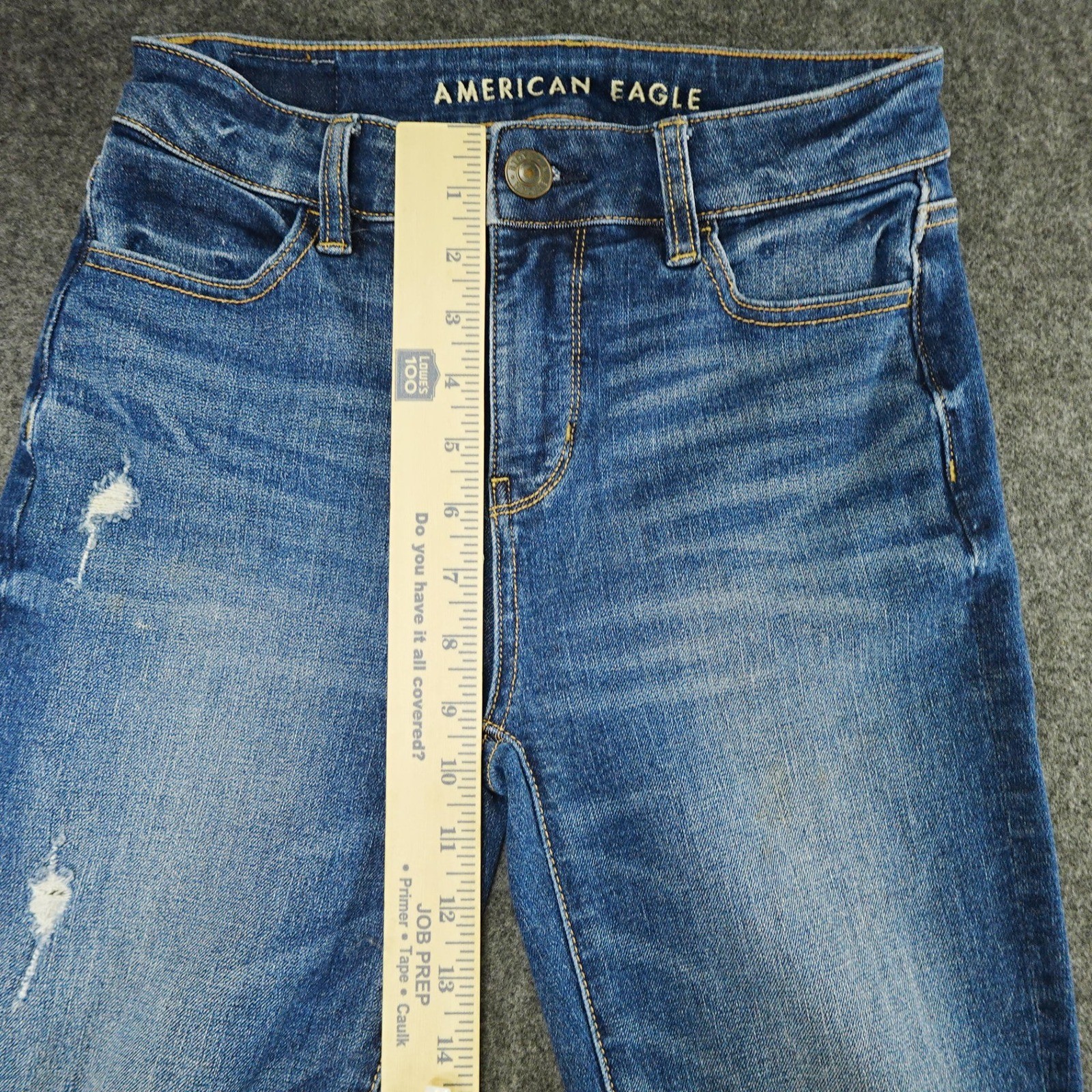 American Eagle Hi-Rise Jegging Distressed Ripped Raw Hem Blue Wash Jeans