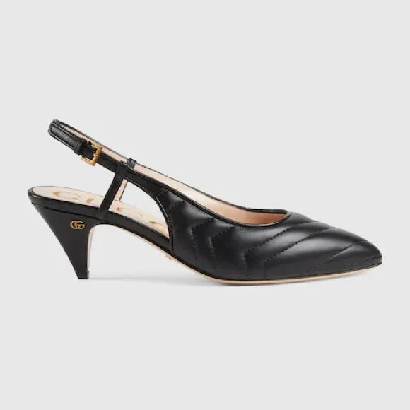 NIB GUCCI Matelasse Leather Kitten heeled Slingback 7.5