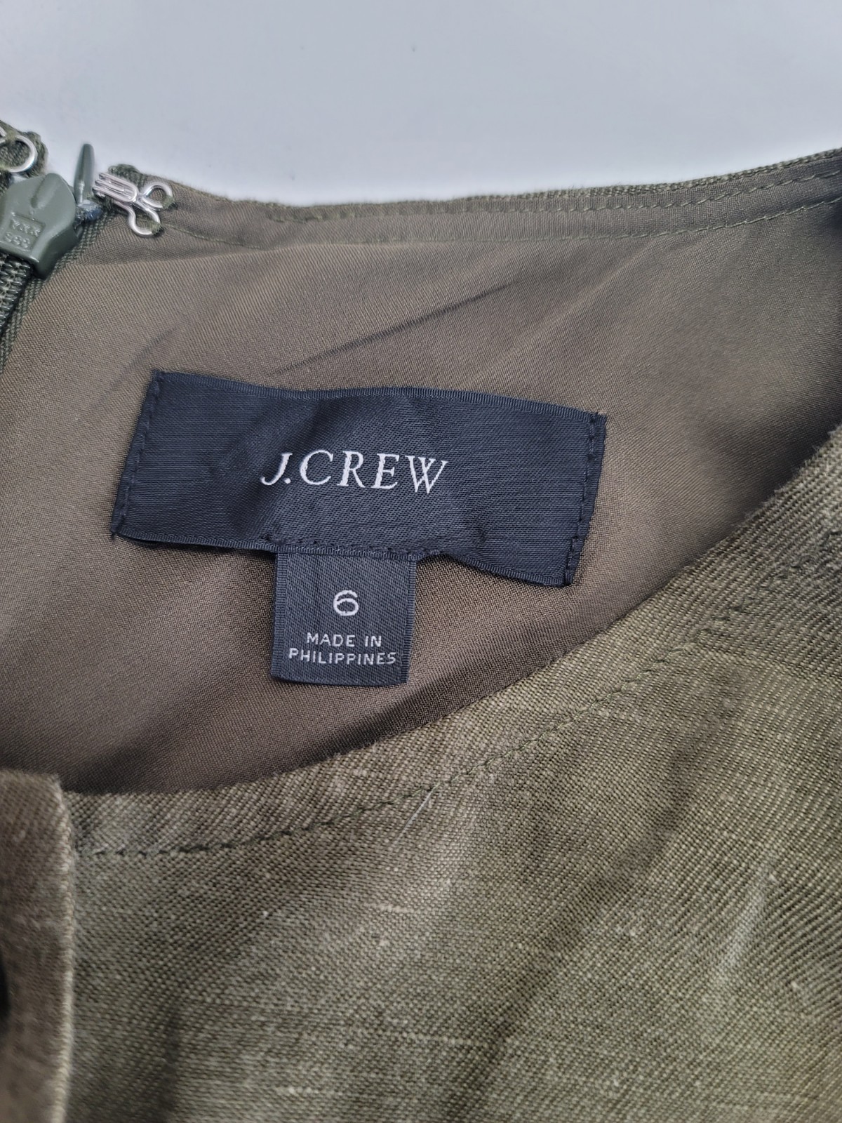 J. Crew Ruffle Sleeve Linen Cupro Blend Dress Olive Button Front Dress Size 6