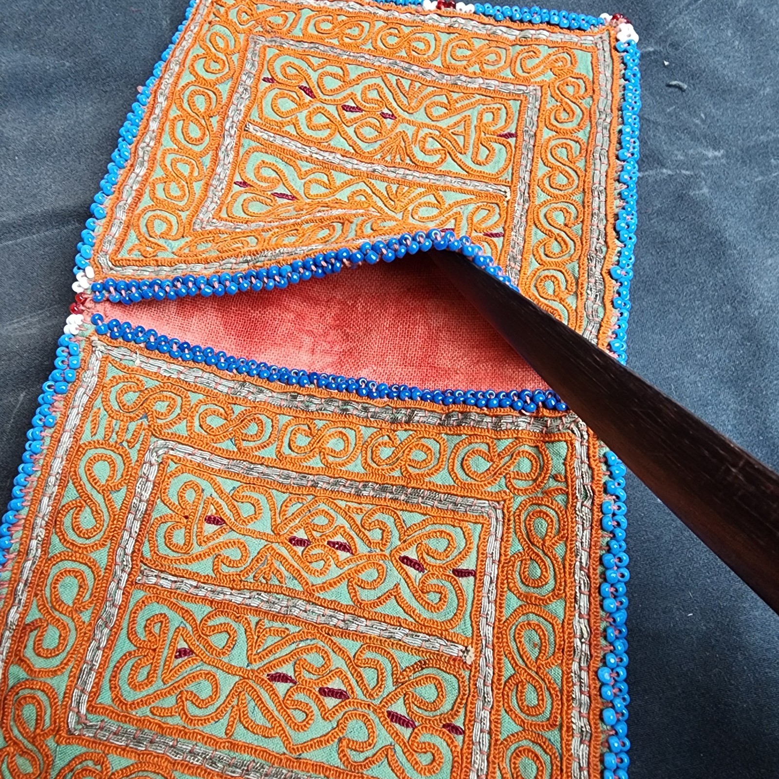 Kuchi Afghan Pouch Wallet Handmade Beaded Orange-Yellow Embroidered