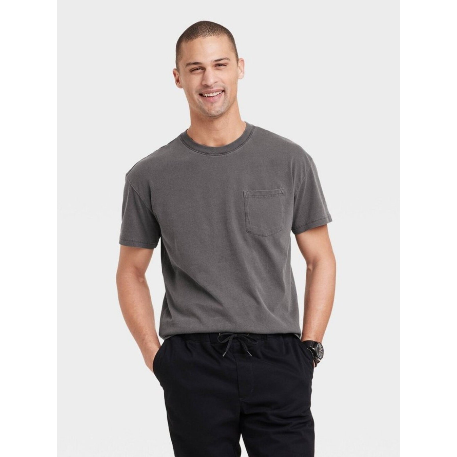 Men’s Heavyweight Short Sleeve T-Shirt – Goodfellow Black Gray Hematite Size L