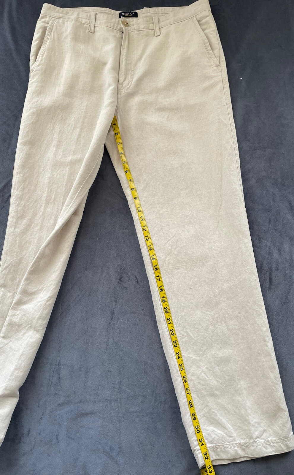 NAUTICA Men’s 52% Linen 48%Cotton Flat Front Pants Gray Size 36W X 34L