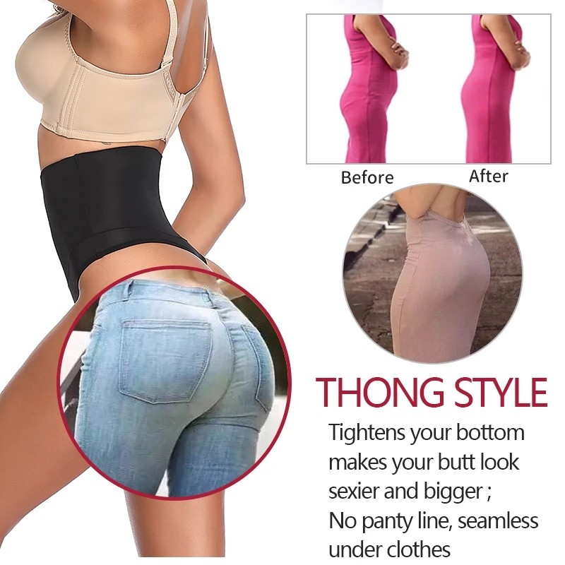 2 Pack Women High Waist Tummy Control Thong Butt Lifter Body Shaper Sexy Shorts