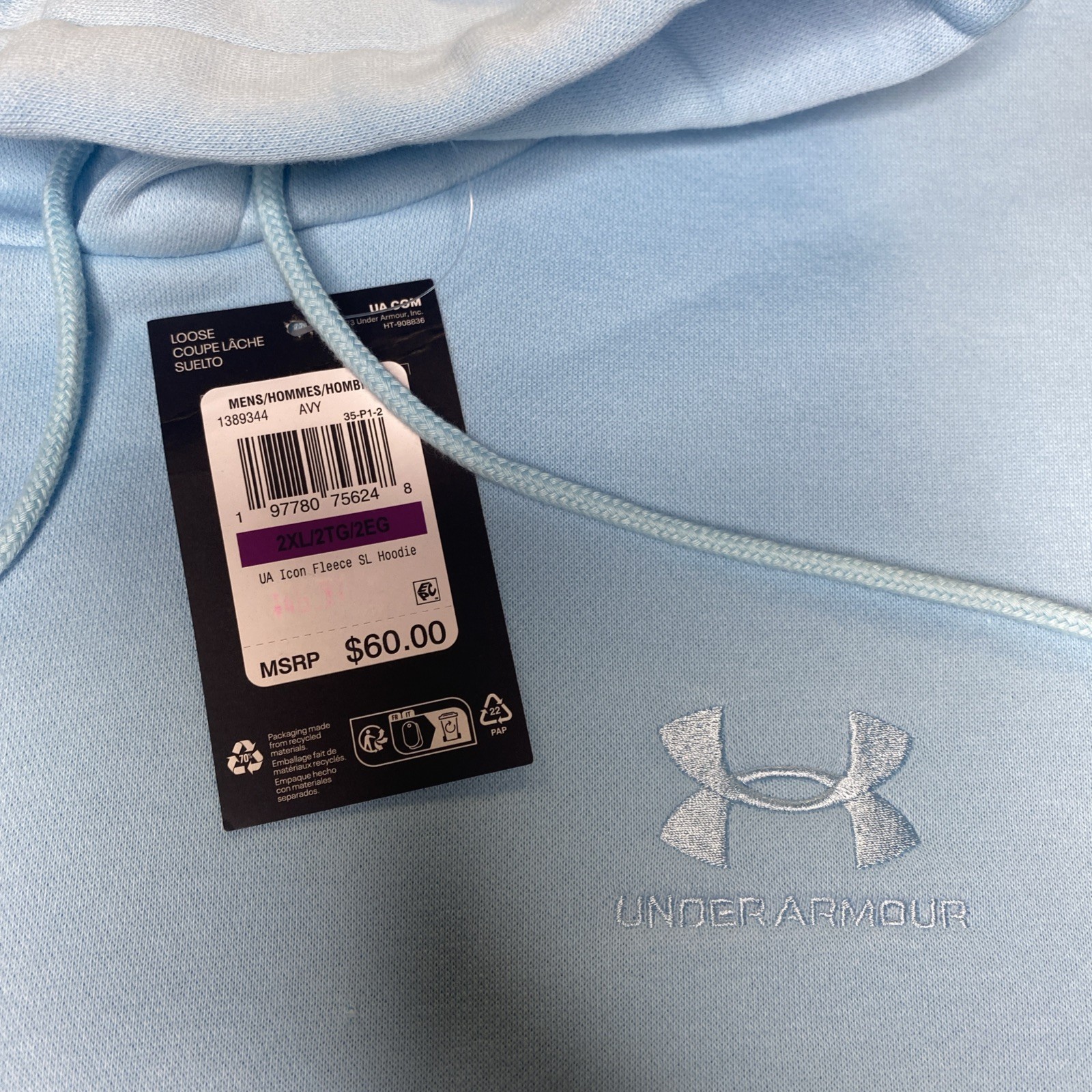 Under Armour Icon Fleece Sleeveless Hoodie Mens 2XL Light Blue New 1389344-494