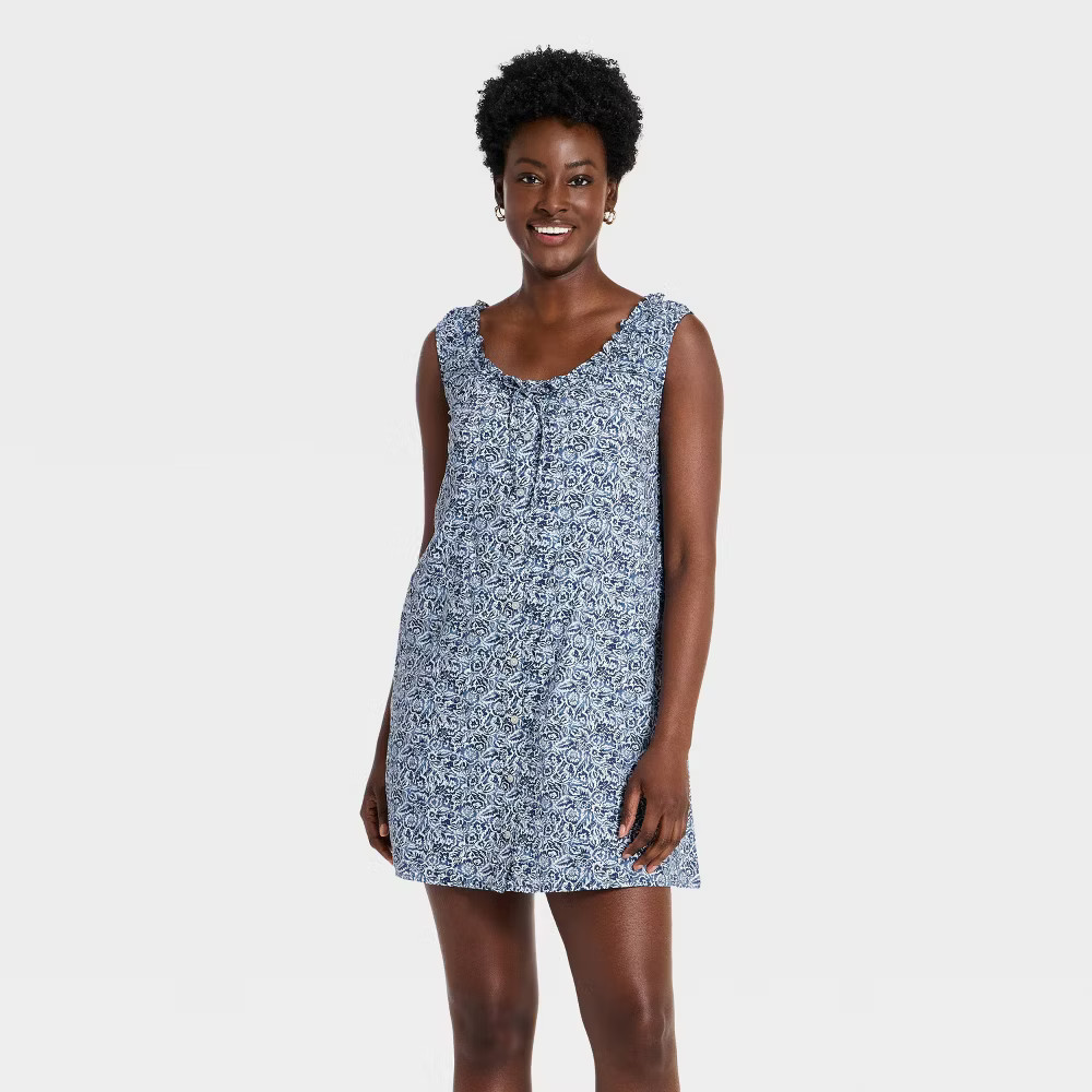 Women Mini Swing Shift Dress – Universal Thread Navy Blue Floral L