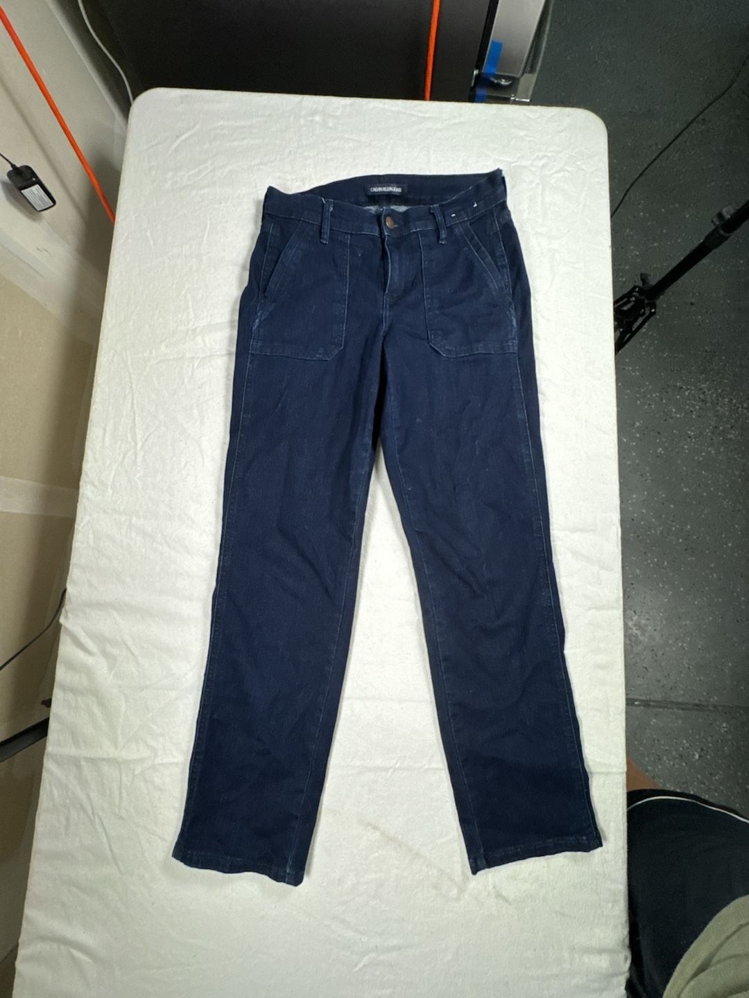 Calvin Klein Jeans Women’s Dark Wash Denim Utility Patch Pocket Pants