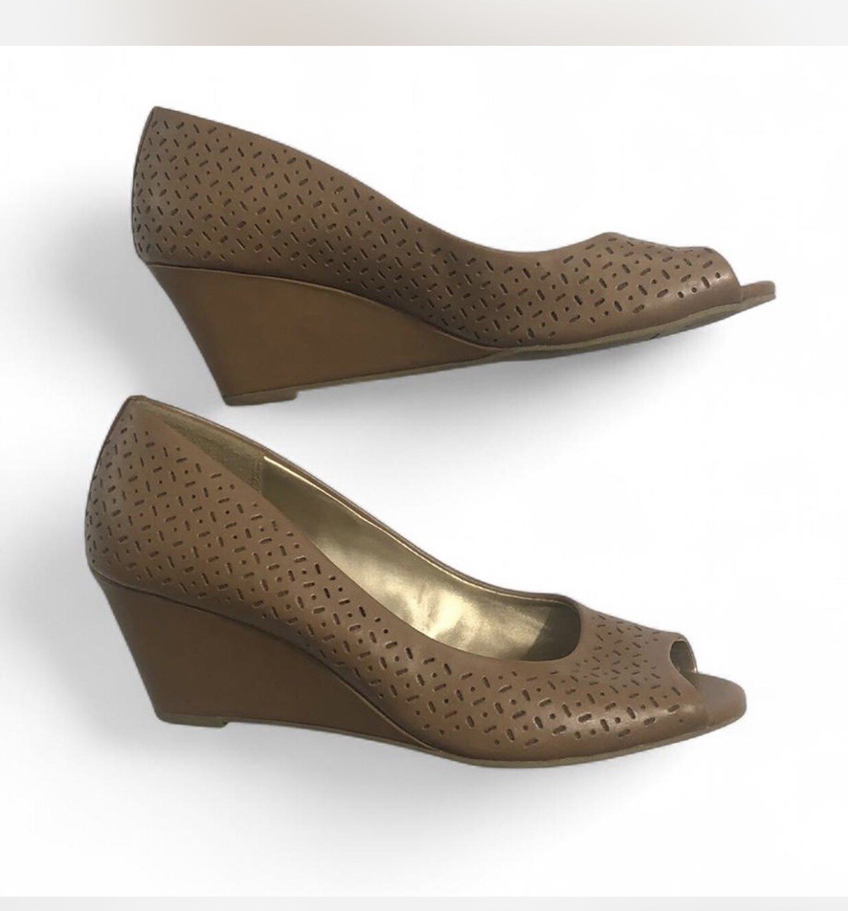 Predictions Comfort Plus Sz 6.5 Brown Peep Toe Heels Wedges NTS1D26