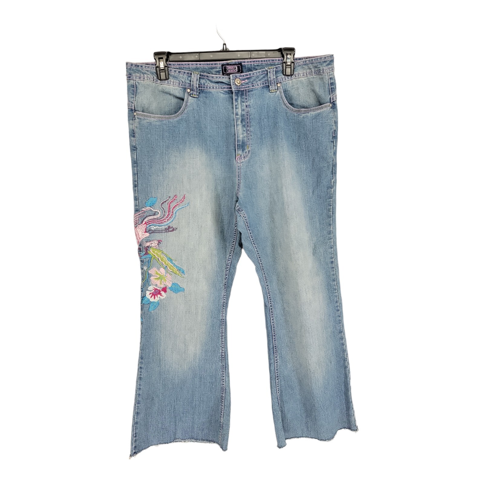 Crest Womens Jeans Wide leg Embroidered Ragged Hem Light Wash 21/22 41×30