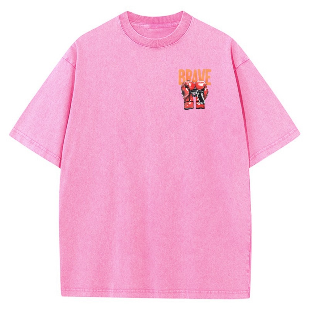 Men’s Oversized Acid Wash T-Shirt 100% Cotton Vintage BRAVE Graphic Tee