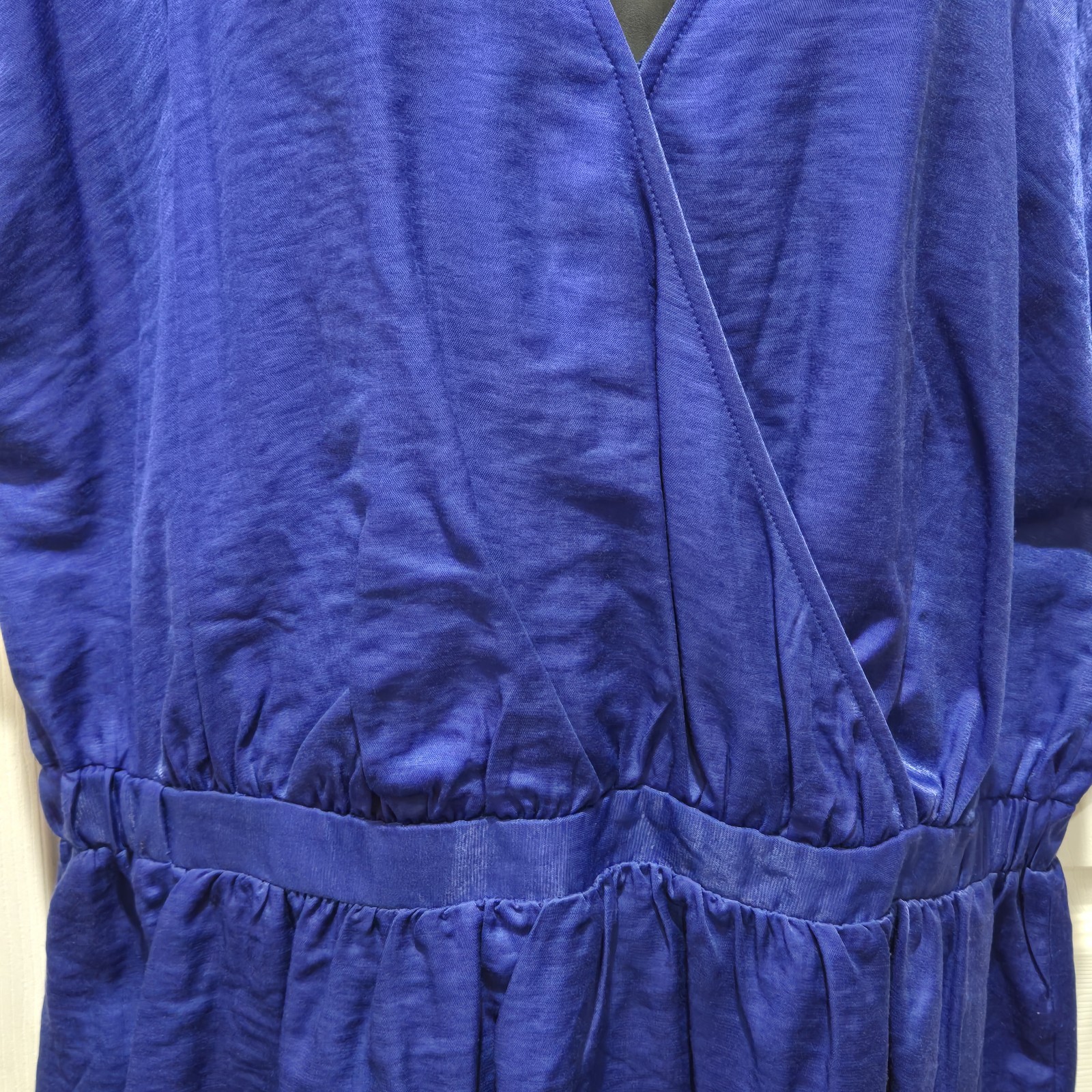 NWT Nine West XL Blue Blouse V-neck Wrap-front Batwing Short Sleeve