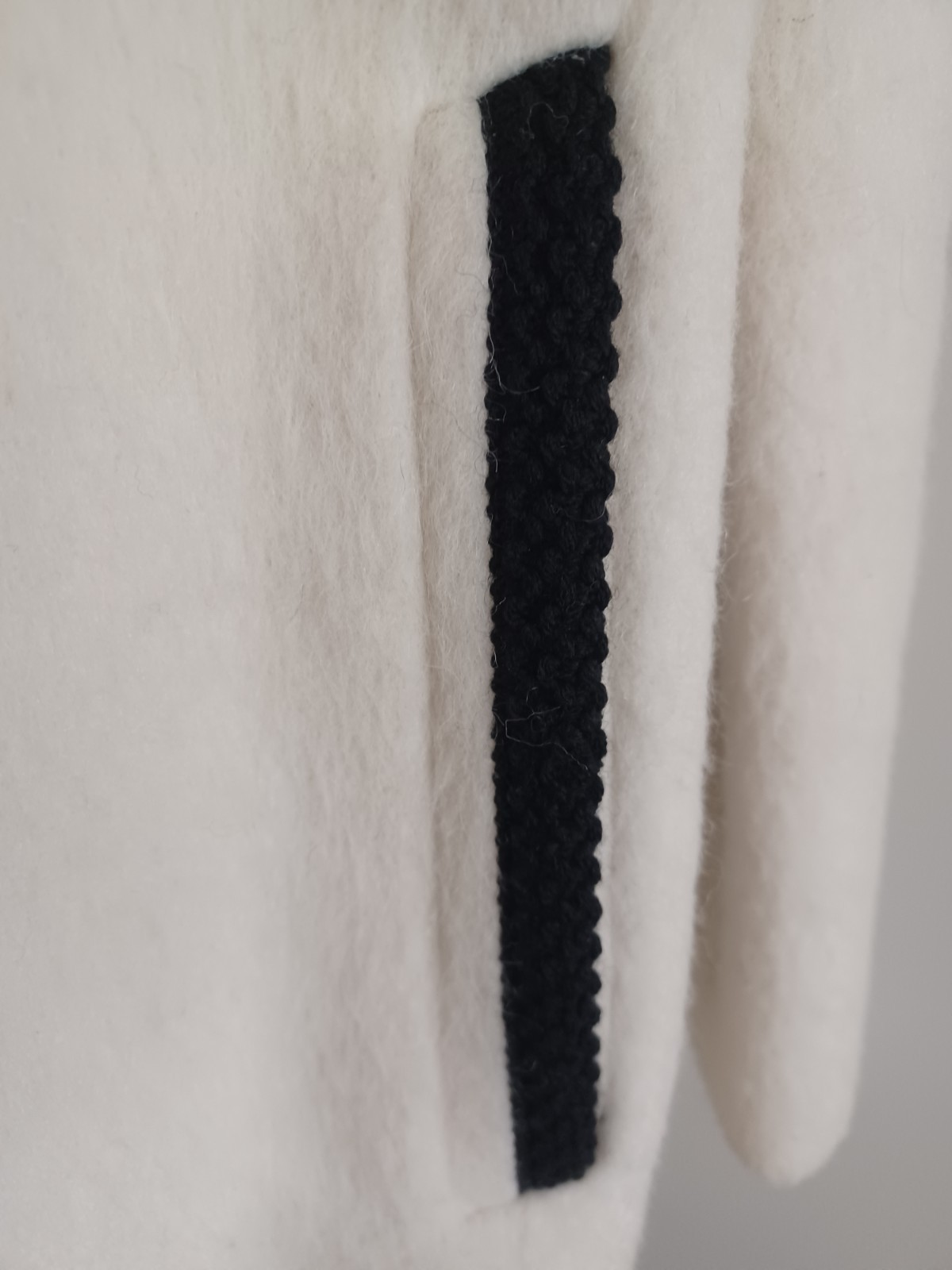 Vintage 60s LODEN WOOL Coat Beautiful Creamy White Black Trim JACKIE O M -L
