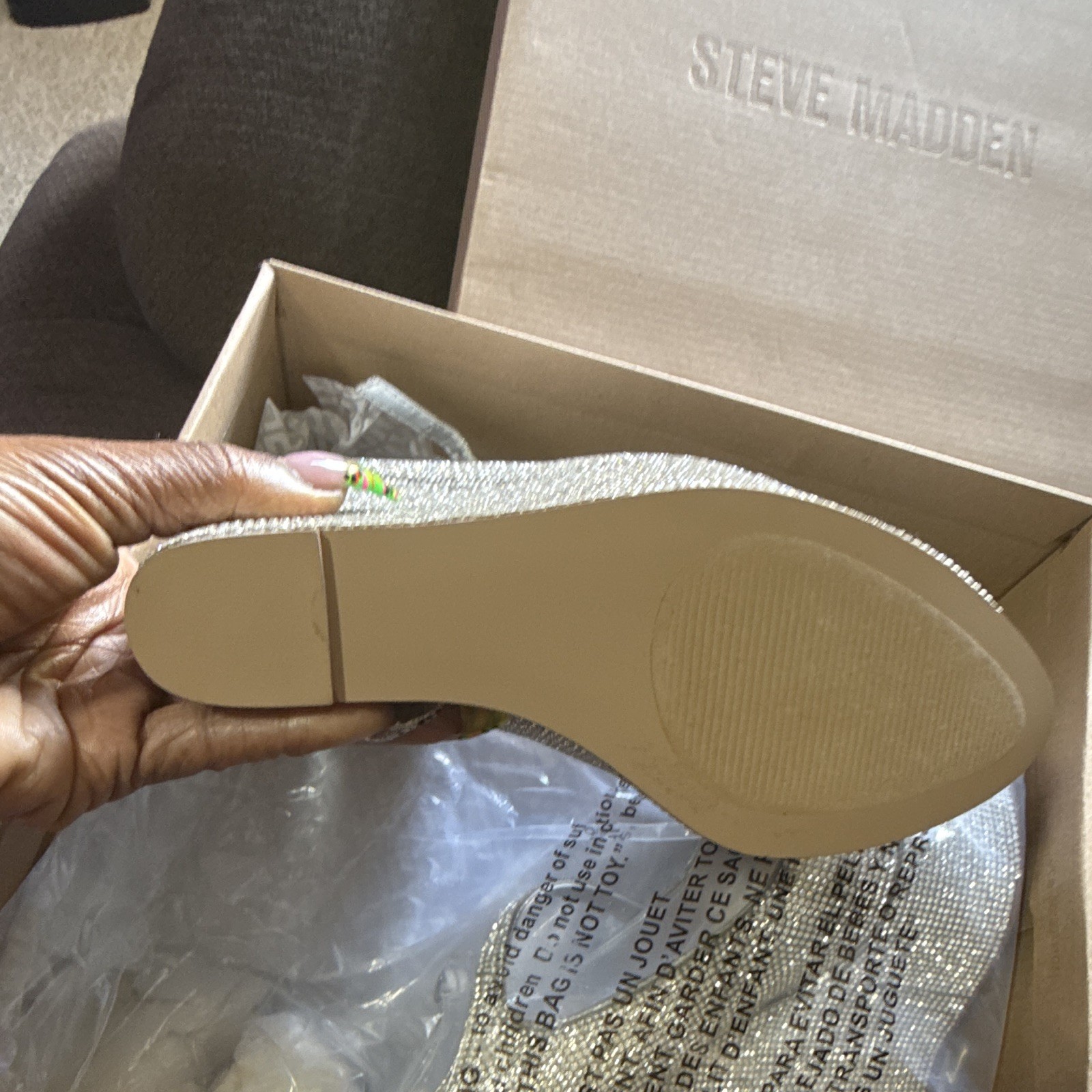 Steve Madden Silver Rhinestone Platform Wedge Open Toe Ankle Strap Heel 9