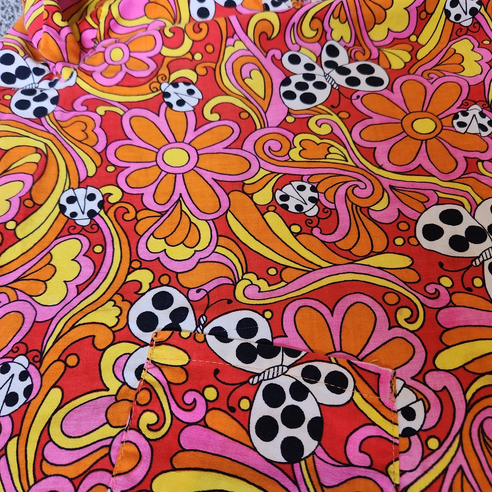 Vtg 60s Psychedelic DESIGN HOUSE Artist MCM Smock Apron MOD Flower Power Ladybug