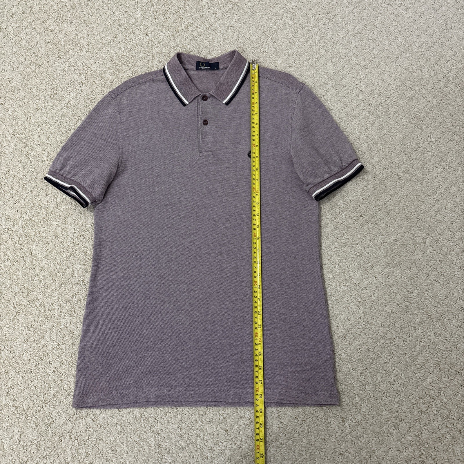 Fred Perry M3600 Mens Medium Twin Tipped Polo Shirt Burgundy Navy Short Sleeve