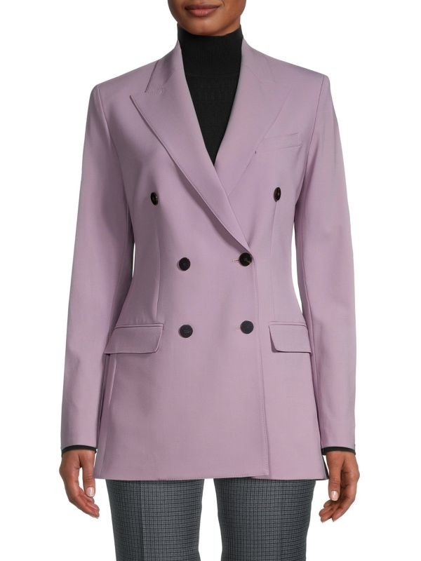 THEORY Double-breasted Blazer, Wool-blended, Lavender, Size 0, Sale!