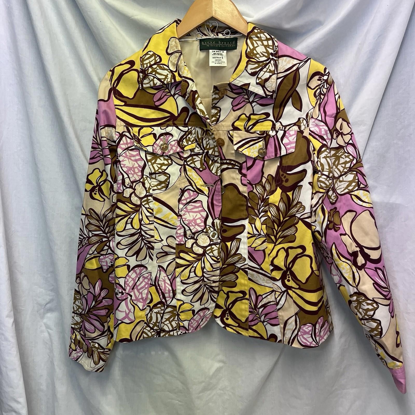 Harvé Benard Jacket Vintage Button Pink Yellow Brown Floral Sz 6