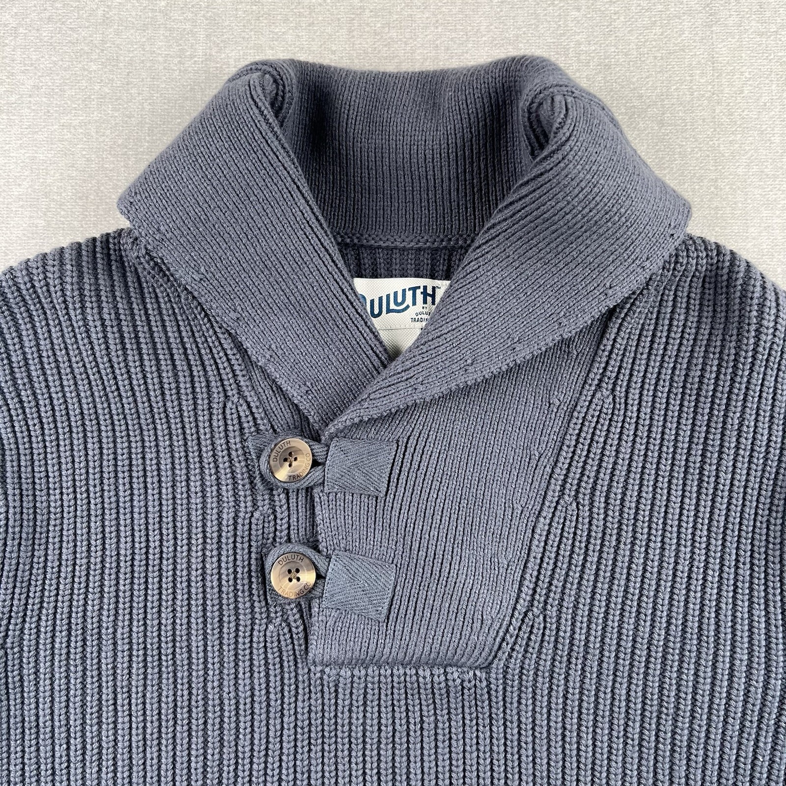 Duluth Trading Sweater Mens M Blue High Neck Infantry Wool Blend Shawl Collar